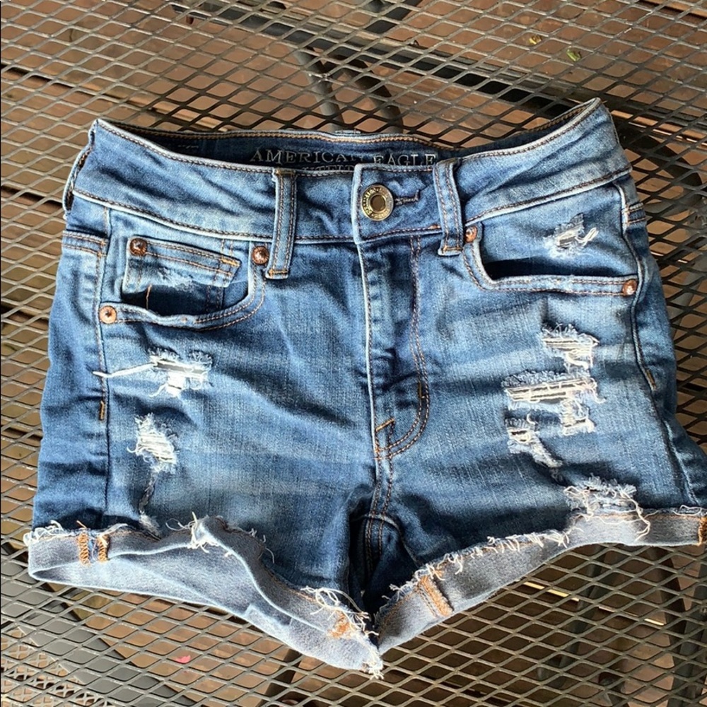 American Eagle Hi-Rise Shorty Denim Shorts Sz 00